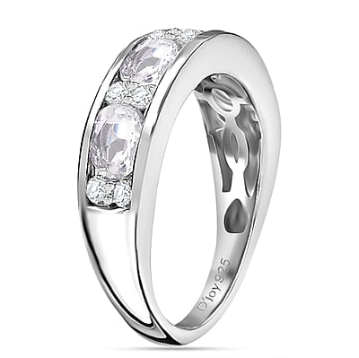 D'Joy Premium Malagasy Moonstone and Moissanite 1.60 ctw Band Ring in Rhodium Over Sterling Silver (Size 10.0) 