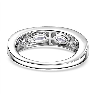D'Joy Premium Malagasy Moonstone and Moissanite 1.60 ctw Band Ring in Rhodium Over Sterling Silver (Size 10.0) 