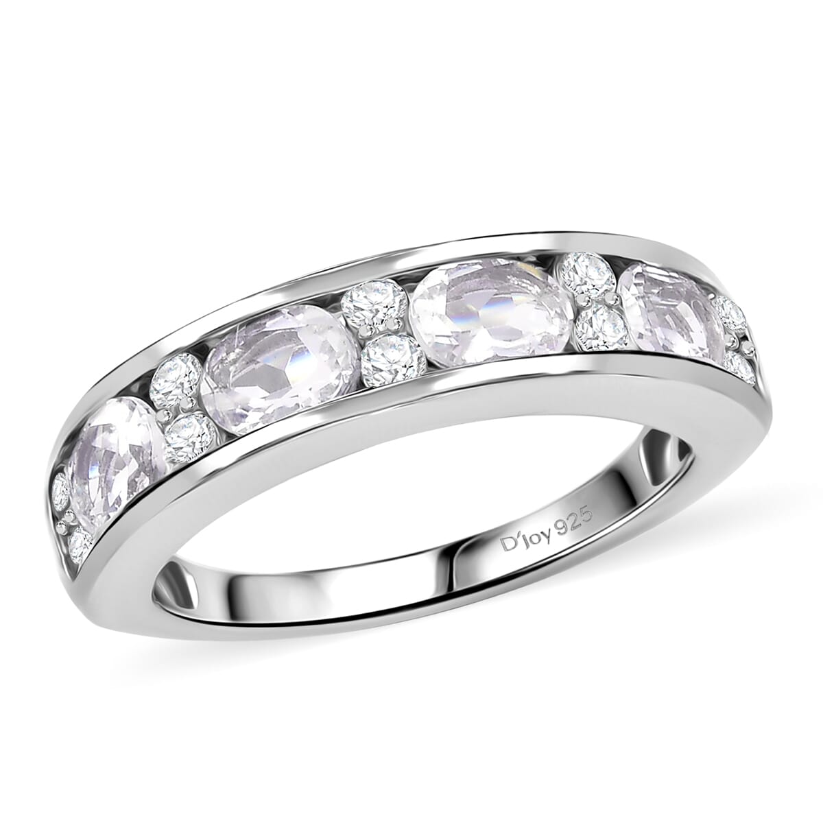 Premium Malagasy Moonstone and Moissanite 1.60 ctw Band Ring in Rhodium Over Sterling Silver (Size 5.0) (Del. in 8-10 Days) image number 0