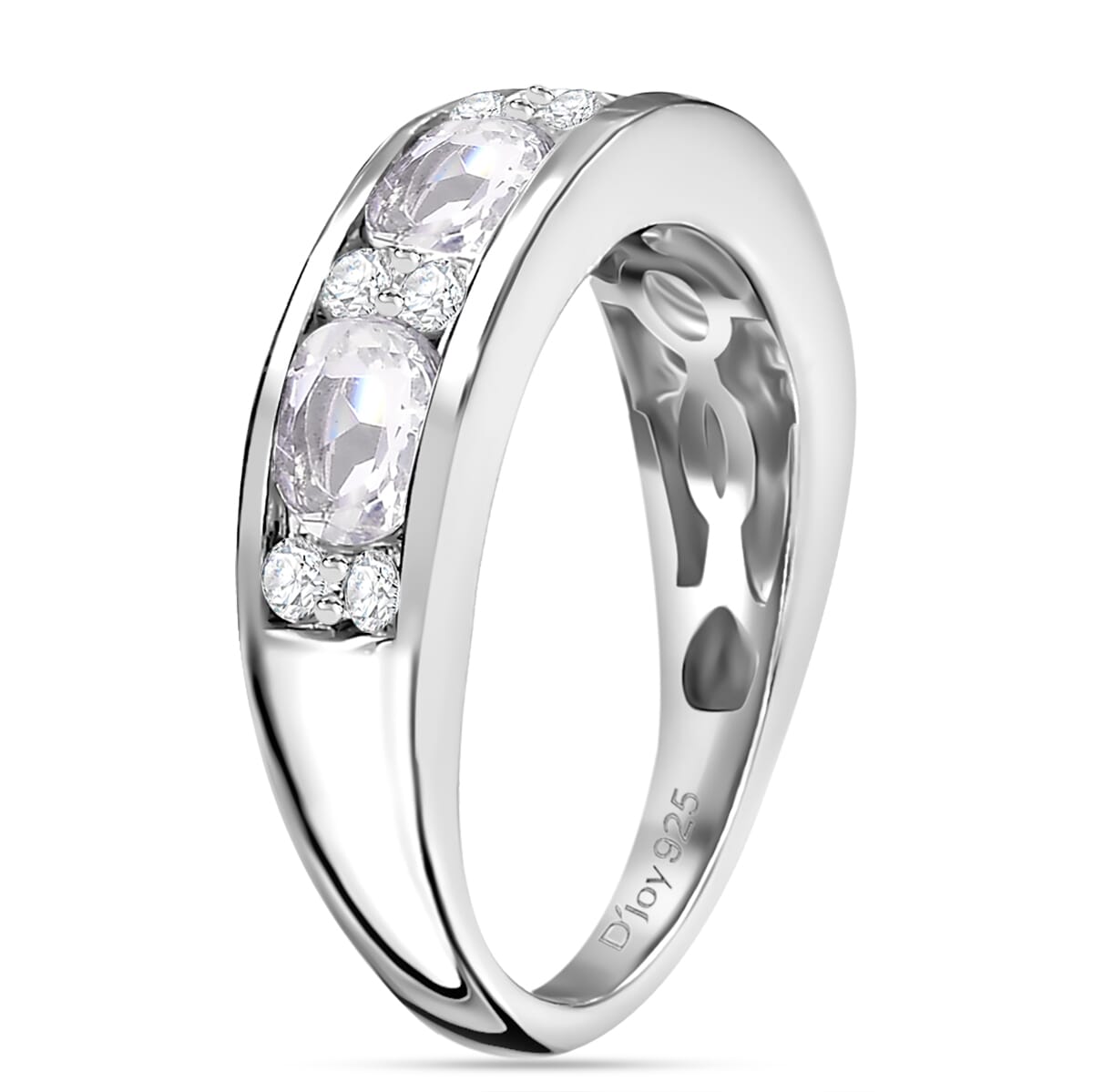 Premium Malagasy Moonstone and Moissanite 1.60 ctw Band Ring in Rhodium Over Sterling Silver (Size 5.0) (Del. in 8-10 Days) image number 3