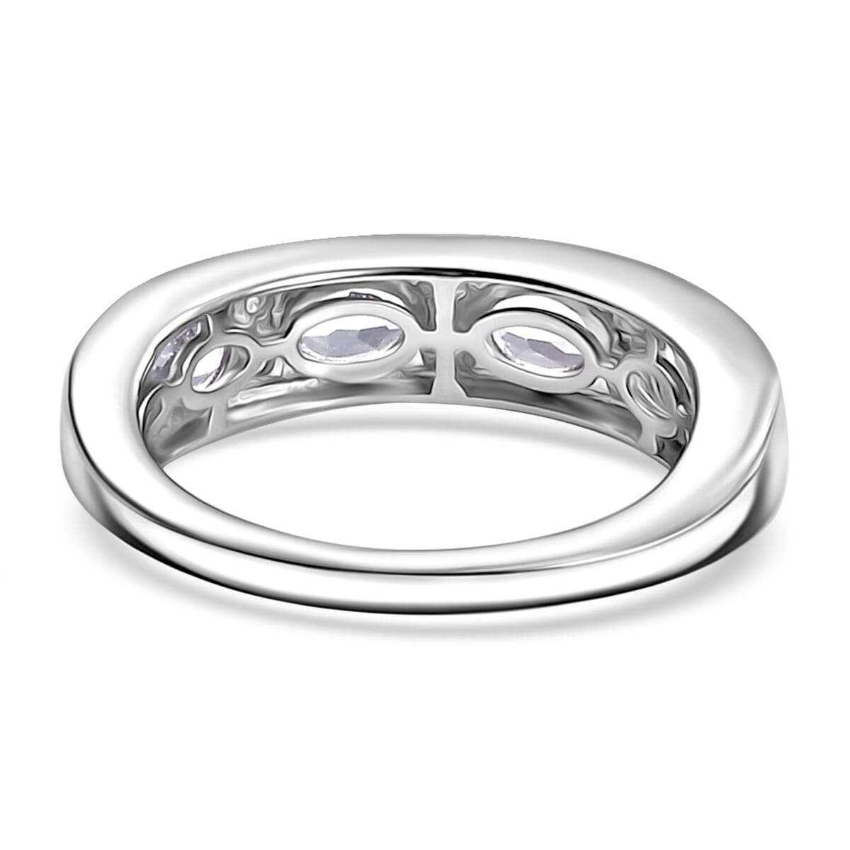 Premium Malagasy Moonstone and Moissanite 1.60 ctw Band Ring in Rhodium Over Sterling Silver (Size 5.0) (Del. in 8-10 Days) image number 4