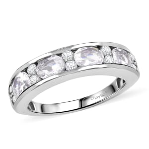 Premium Malagasy Moonstone and Moissanite 1.60 ctw Band Ring in Rhodium Over Sterling Silver (Size 6.0) (Del. in 8-10 Days)