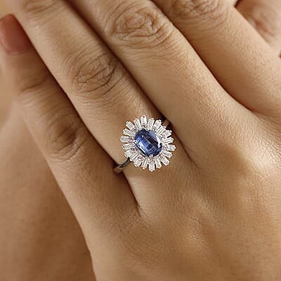 D'Joy Kashmir Kyanite and Multi Gemstone 2.65 ctw Scarlet Starburst Ring in Rhodium Over Sterling Silver (Size 10.0)