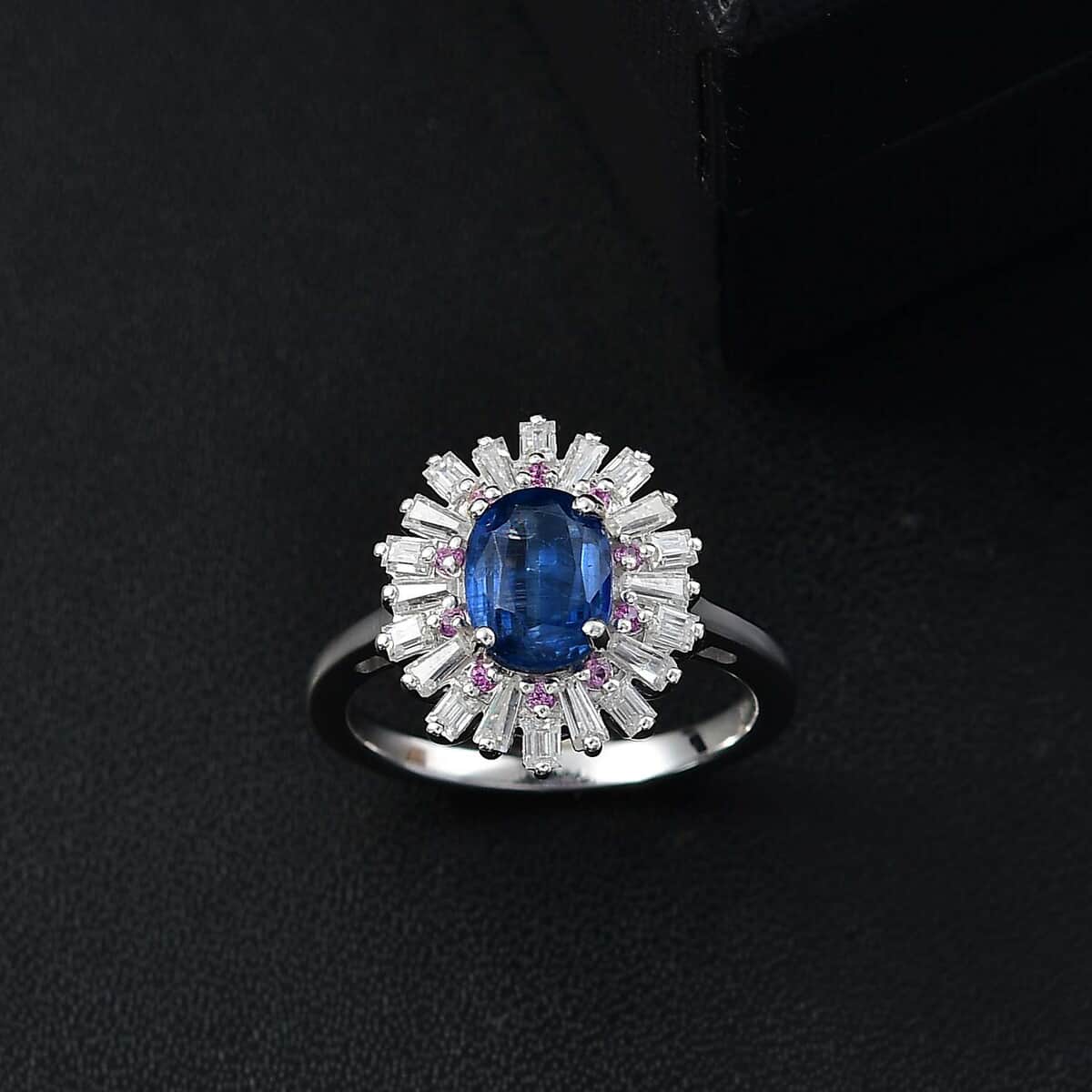 Kashmir Kyanite and Multi Gemstone 2.65 ctw Scarlet Starburst Ring in Rhodium Over Sterling Silver (Size 7.0) image number 1