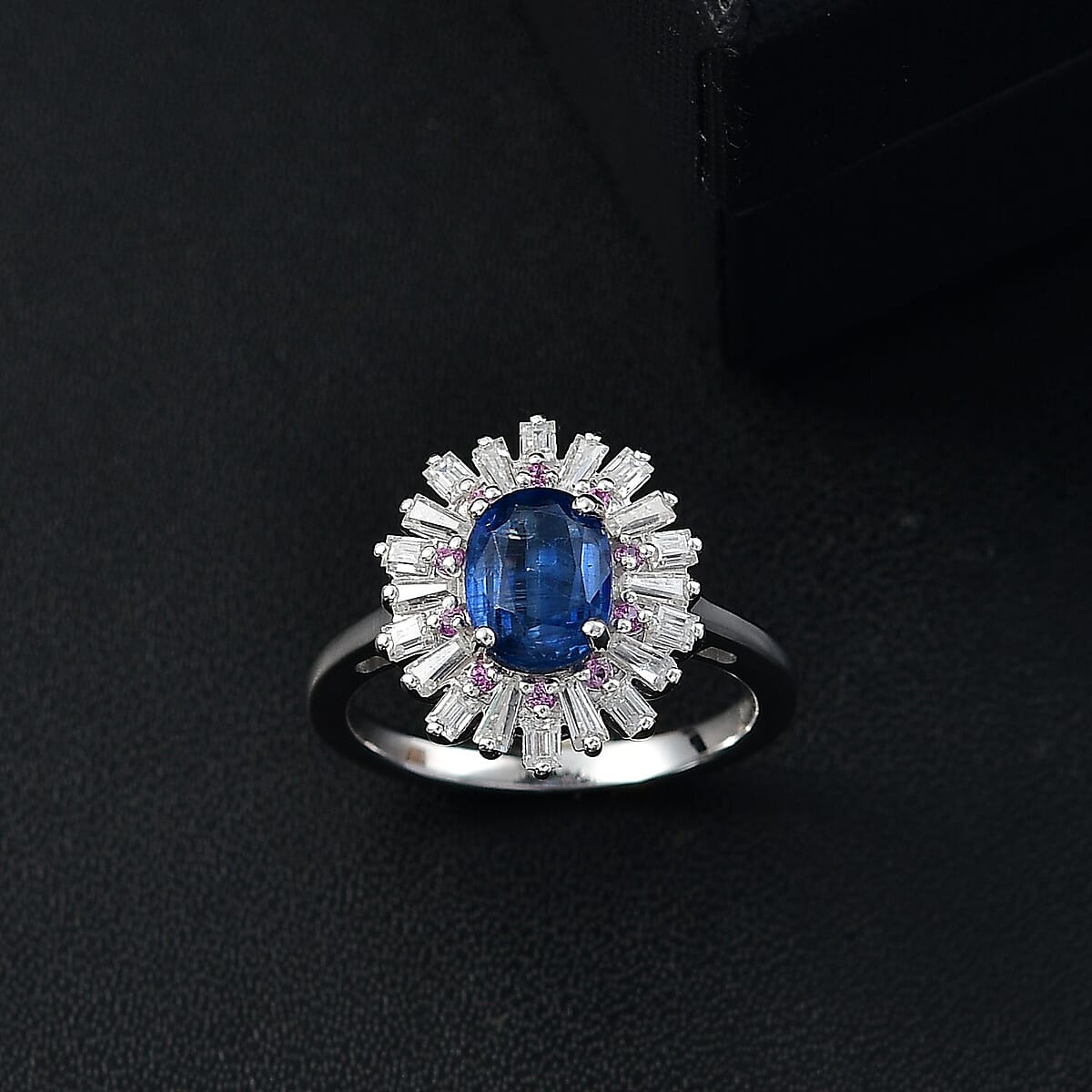 Kashmir Kyanite and Multi Gemstone 2.65 ctw Scarlet Starburst Ring in Rhodium Over Sterling Silver (Size 8.0) image number 1