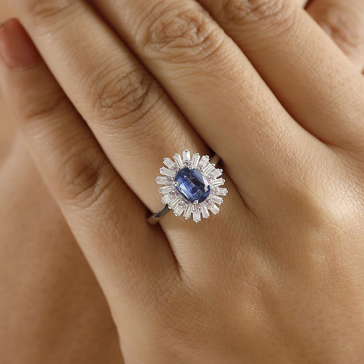 Kashmir Kyanite and Multi Gemstone 2.65 ctw Scarlet Starburst Ring in Rhodium Over Sterling Silver (Size 8.0) image number 2
