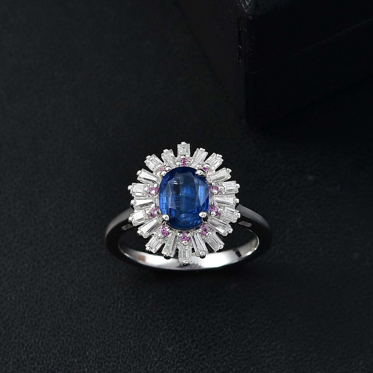 Kashmir Kyanite and Multi Gemstone 2.65 ctw Scarlet Starburst Ring in Rhodium Over Sterling Silver (Size 9.0) image number 1