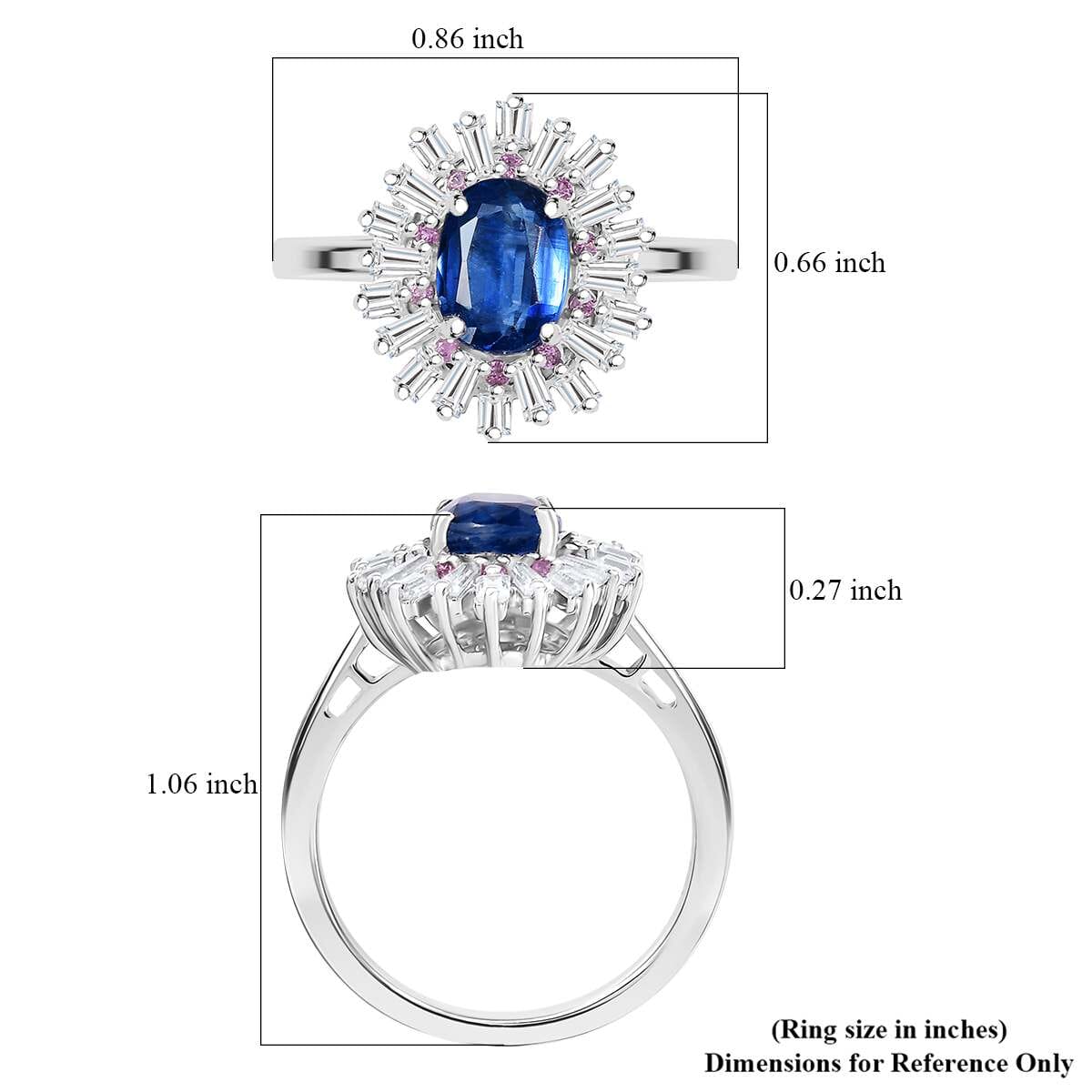 Kashmir Kyanite and Multi Gemstone 2.65 ctw Scarlet Starburst Ring in Rhodium Over Sterling Silver (Size 9.0) image number 4
