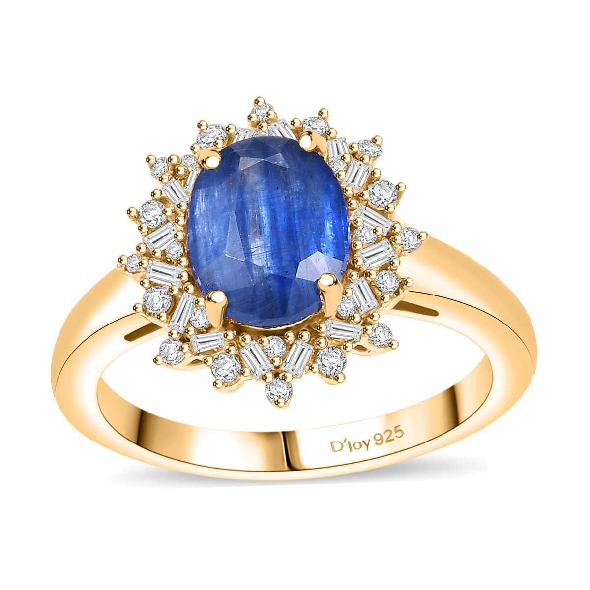 Kashmir Kyanite, Natural Champagne and White Diamond (0.30 cts) Starburst Ring in 18K Vermeil YG Over Sterling Silver (Size 10.0) 2.75 ctw image number 0