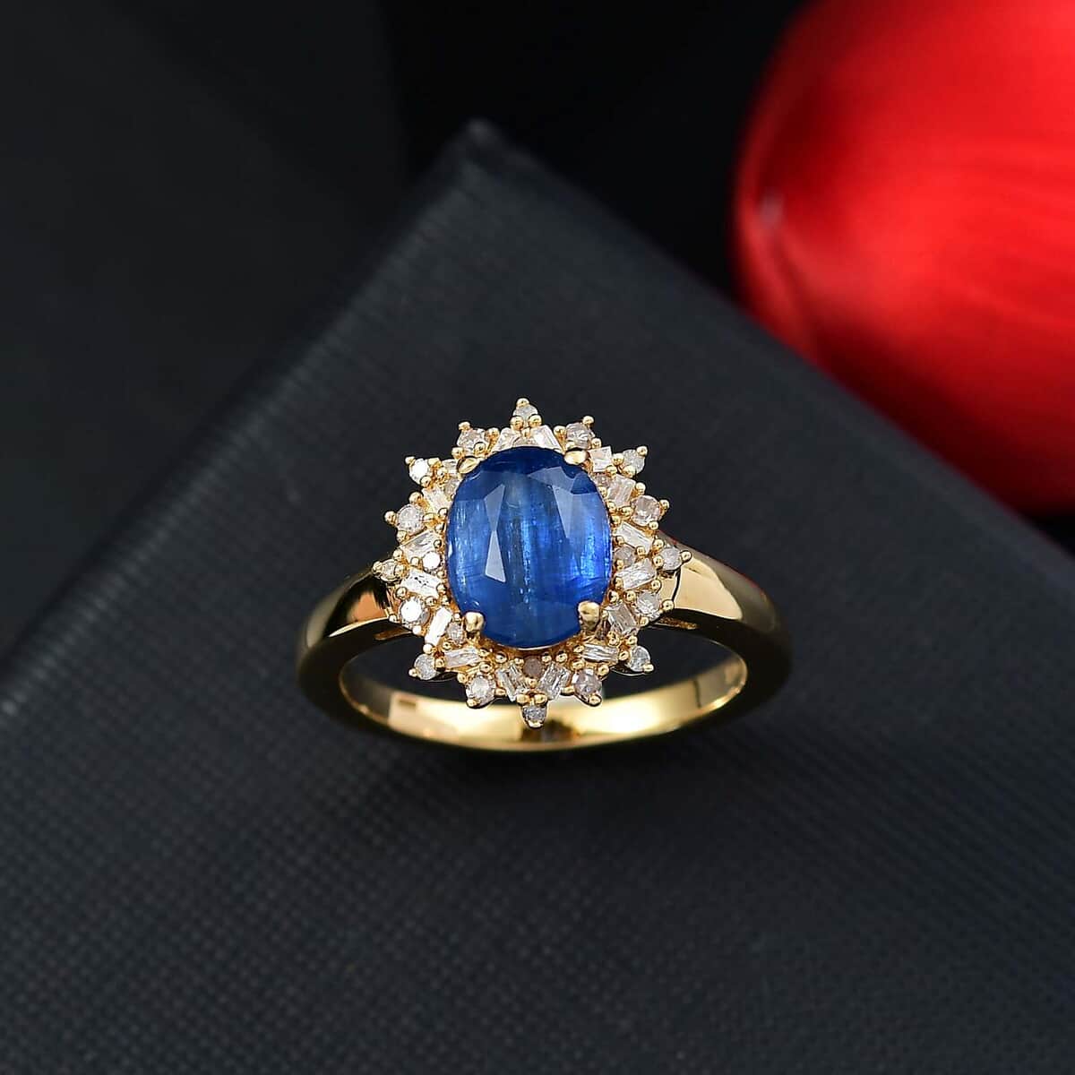 Kashmir Kyanite, Natural Champagne and White Diamond (0.30 cts) Starburst Ring in 18K Vermeil YG Over Sterling Silver (Size 10.0) 2.75 ctw image number 1