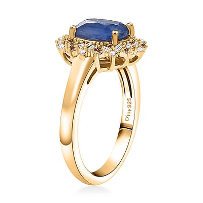 Kashmir Kyanite, Natural Champagne and White Diamond 2.75 ctw Starburst Ring in 18K Vermeil Yellow Gold Over Sterling Silver (Size 10.0)