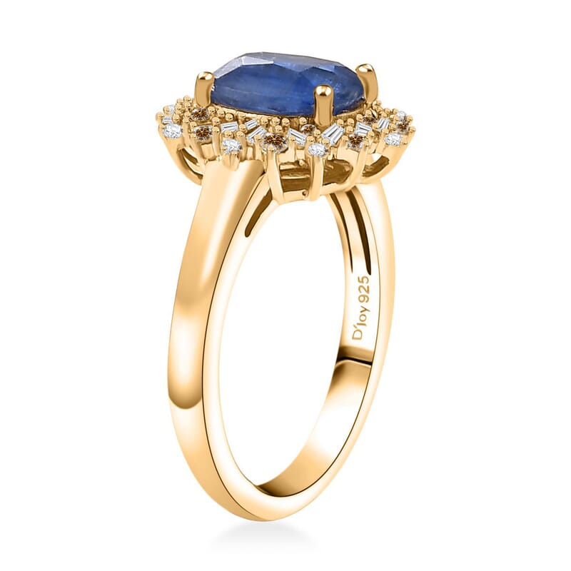 Kashmir Kyanite, Natural Champagne and White Diamond 2.75 ctw Starburst Ring in 18K Vermeil Yellow Gold Over Sterling Silver (Size 10.0)
