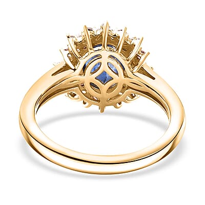 Kashmir Kyanite, Natural Champagne and White Diamond 2.75 ctw Starburst Ring in 18K Vermeil Yellow Gold Over Sterling Silver (Size 10.0)