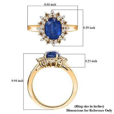 Kashmir Kyanite, Natural Champagne and White Diamond 2.75 ctw Starburst Ring in 18K Vermeil Yellow Gold Over Sterling Silver (Size 10.0)