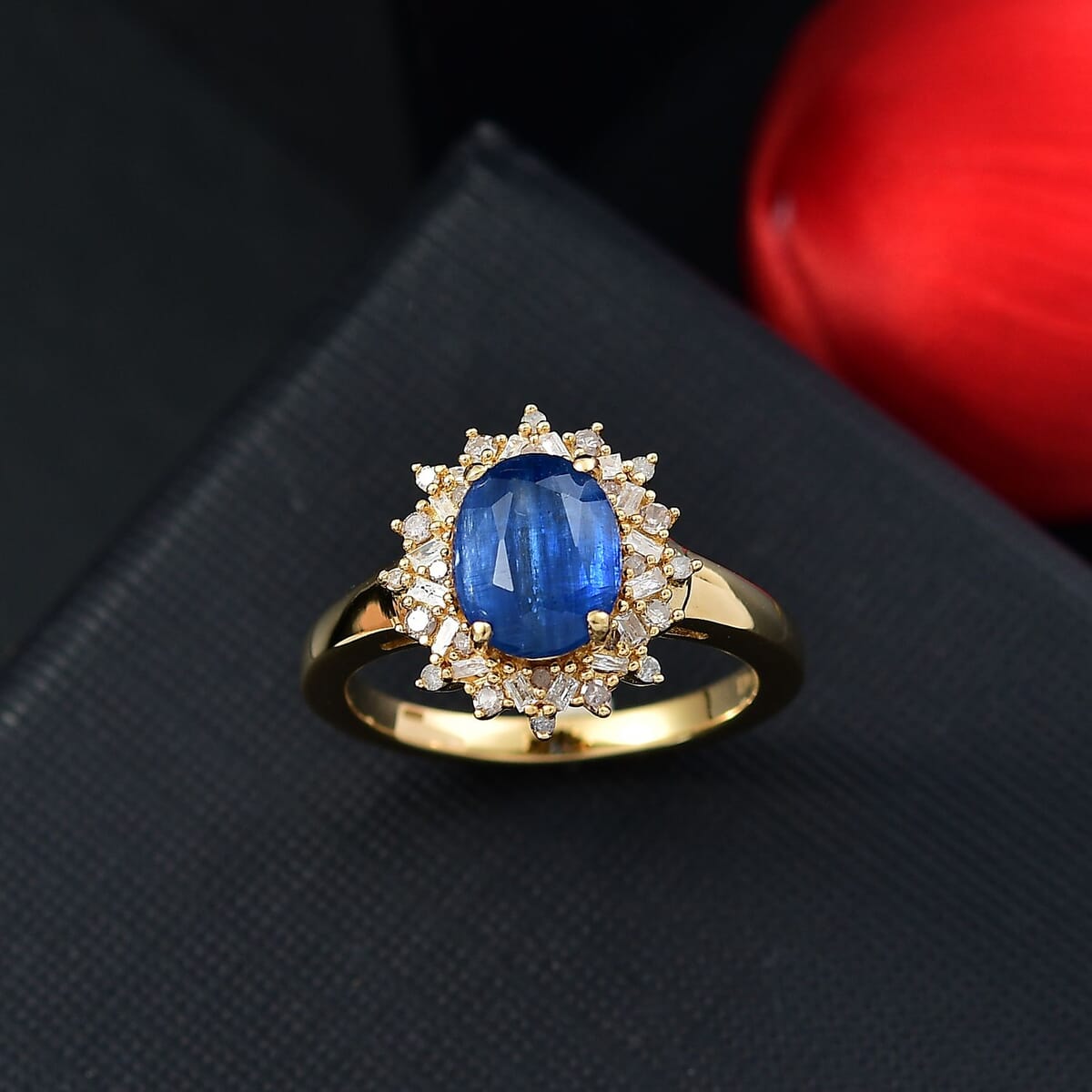 Kashmir Kyanite, Natural Champagne and White Diamond 2.75 ctw Starburst Ring in 18K Vermeil Yellow Gold Over Sterling Silver (Size 8.0) image number 1