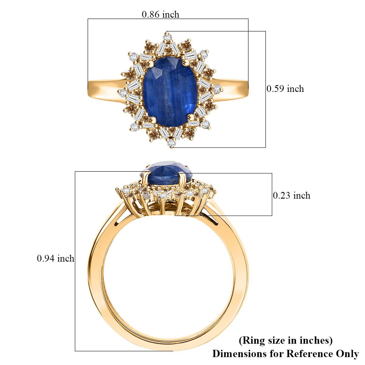 Kashmir Kyanite, Natural Champagne and White Diamond 2.75 ctw Starburst Ring in 18K Vermeil Yellow Gold Over Sterling Silver (Size 8.0) image number 5