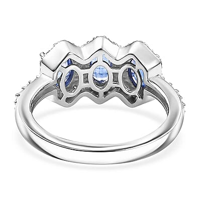 Kashmir Kyanite and White Zircon 2.30 ctw Triple Halo Ring in Rhodium Over Sterling Silver (Size 10.0)