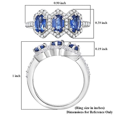 Kashmir Kyanite and White Zircon 2.30 ctw Triple Halo Ring in Rhodium Over Sterling Silver (Size 10.0)