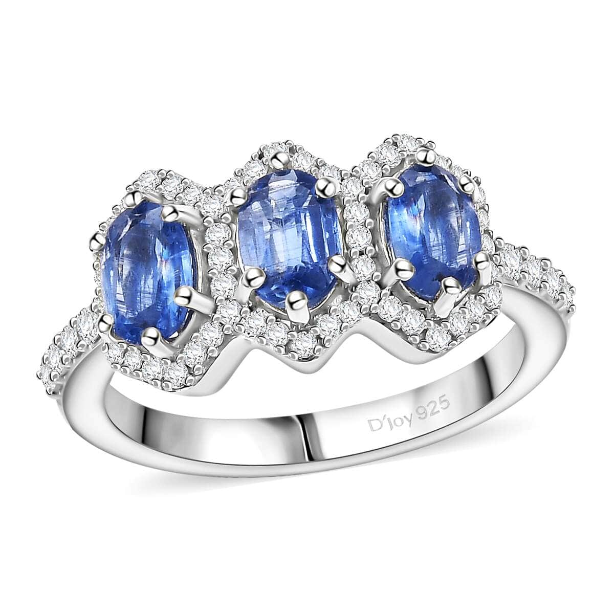 Kashmir Kyanite and White Zircon 2.30 ctw Triple Halo Ring in Rhodium Over Sterling Silver (Size 7.0) image number 0