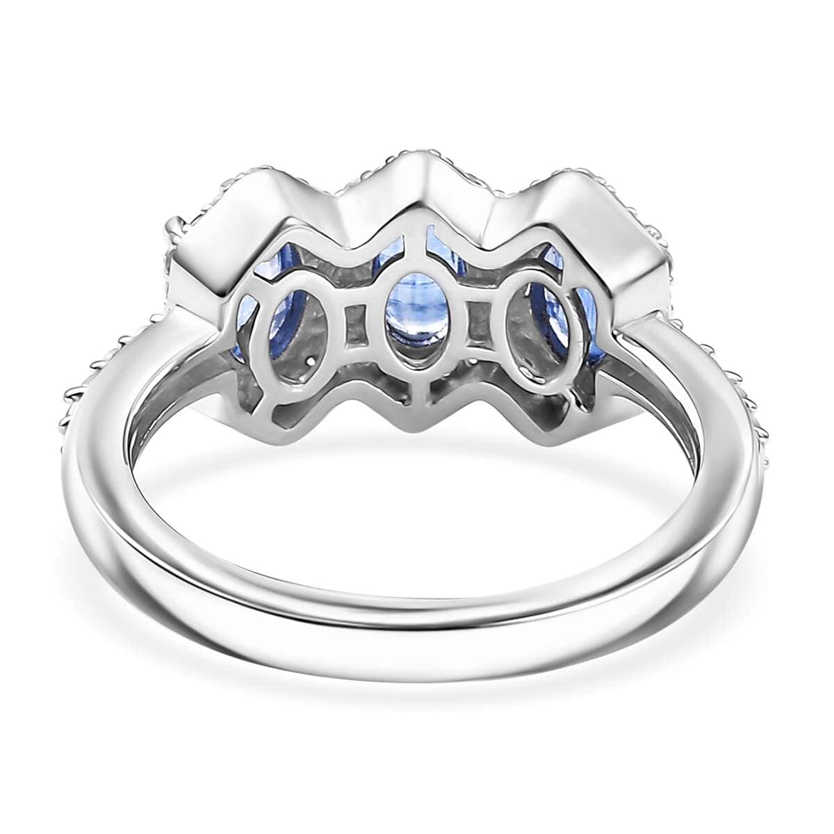 Kashmir Kyanite and White Zircon 2.30 ctw Triple Halo Ring in Rhodium Over Sterling Silver (Size 7.0) image number 4