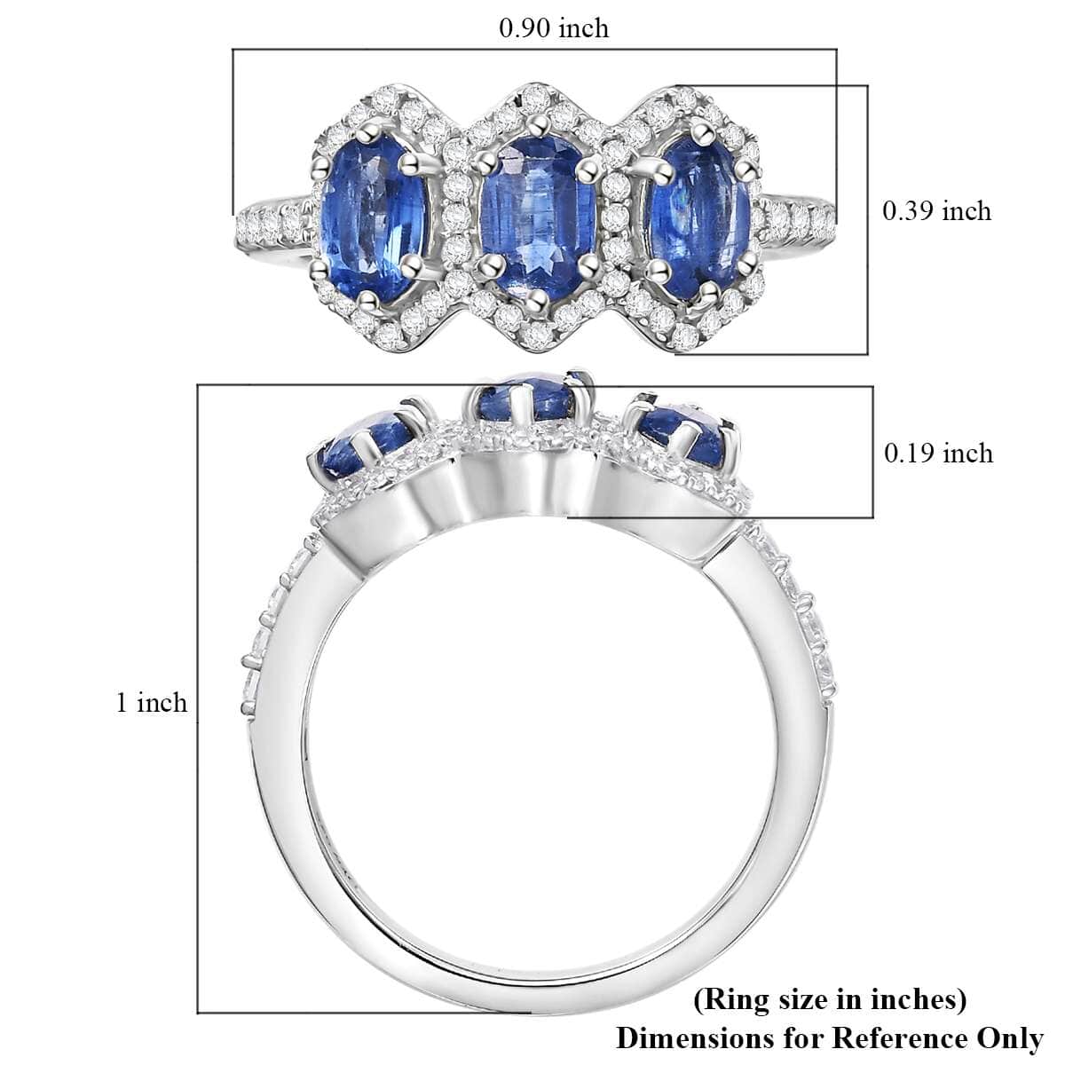 Kashmir Kyanite and White Zircon 2.30 ctw Triple Halo Ring in Rhodium Over Sterling Silver (Size 7.0) image number 5