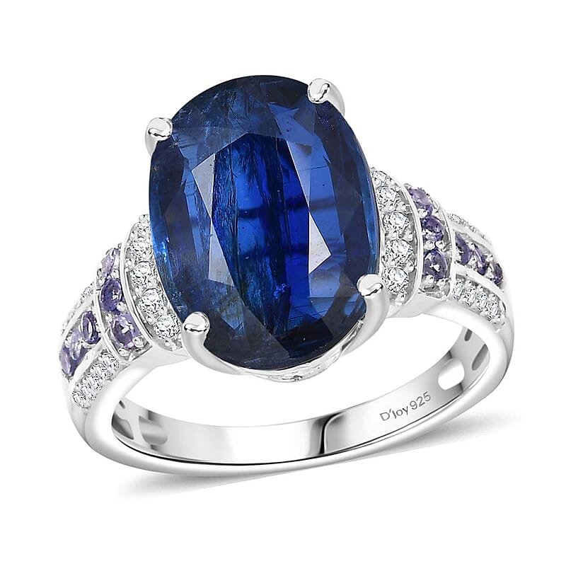 D'Joy Kashmir Kyanite and Multi Gemstone 8.35 ctw Ring in Rhodium Over Sterling Silver (Size 10.0)