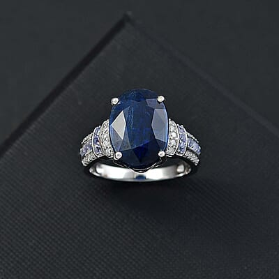 D'Joy Kashmir Kyanite and Multi Gemstone 8.35 ctw Ring in Rhodium Over Sterling Silver (Size 10.0)