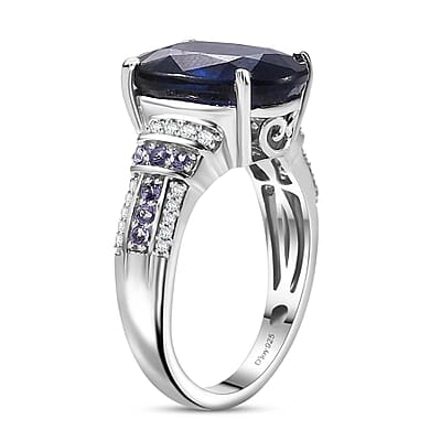 D'Joy Kashmir Kyanite and Multi Gemstone 8.35 ctw Ring in Rhodium Over Sterling Silver (Size 10.0)
