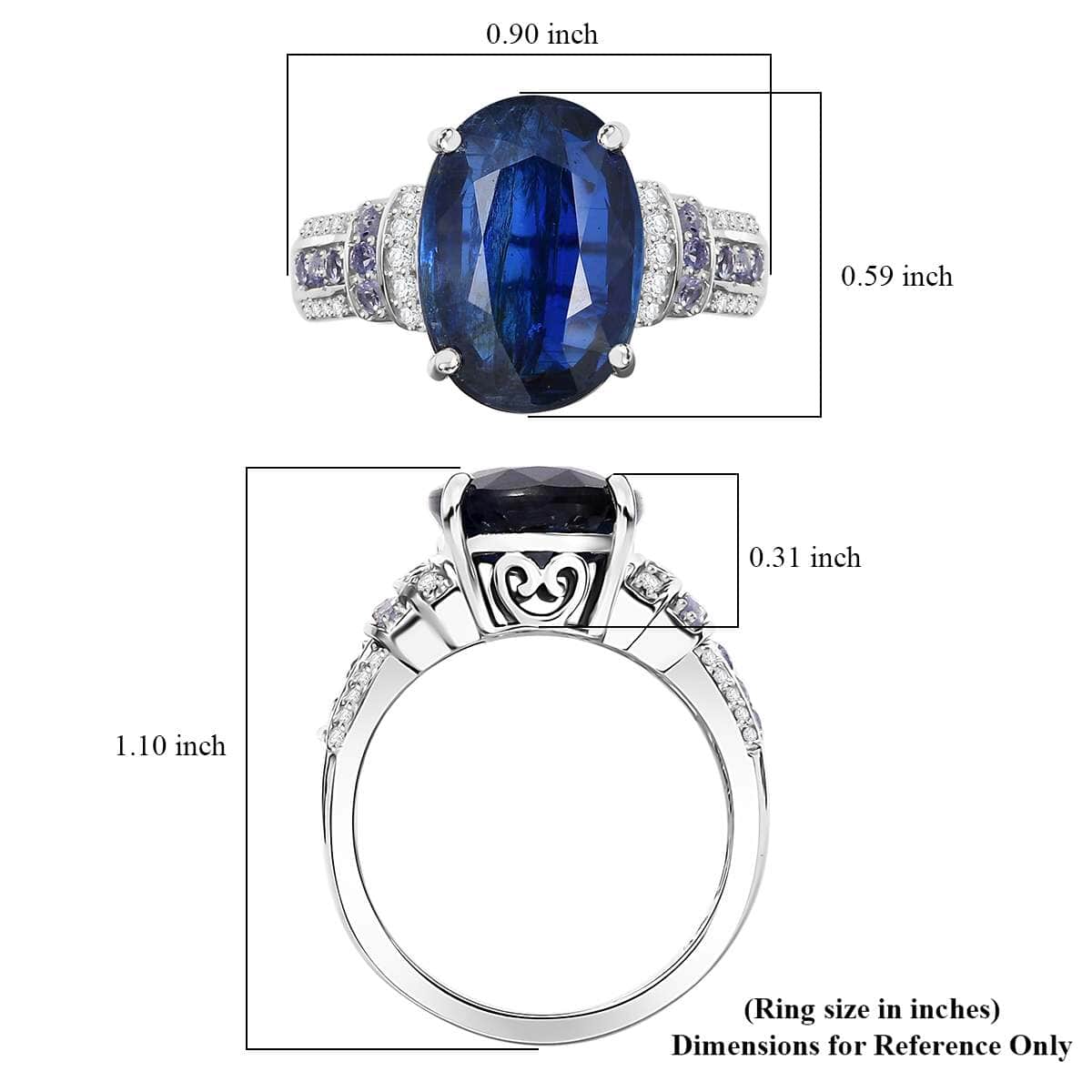 Kashmir Kyanite and Multi Gemstone 8.35 ctw Ring in Rhodium Over Sterling Silver (Size 10.0) image number 5