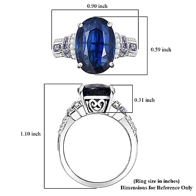 D'Joy Kashmir Kyanite and Multi Gemstone 8.35 ctw Ring in Rhodium Over Sterling Silver (Size 10.0)