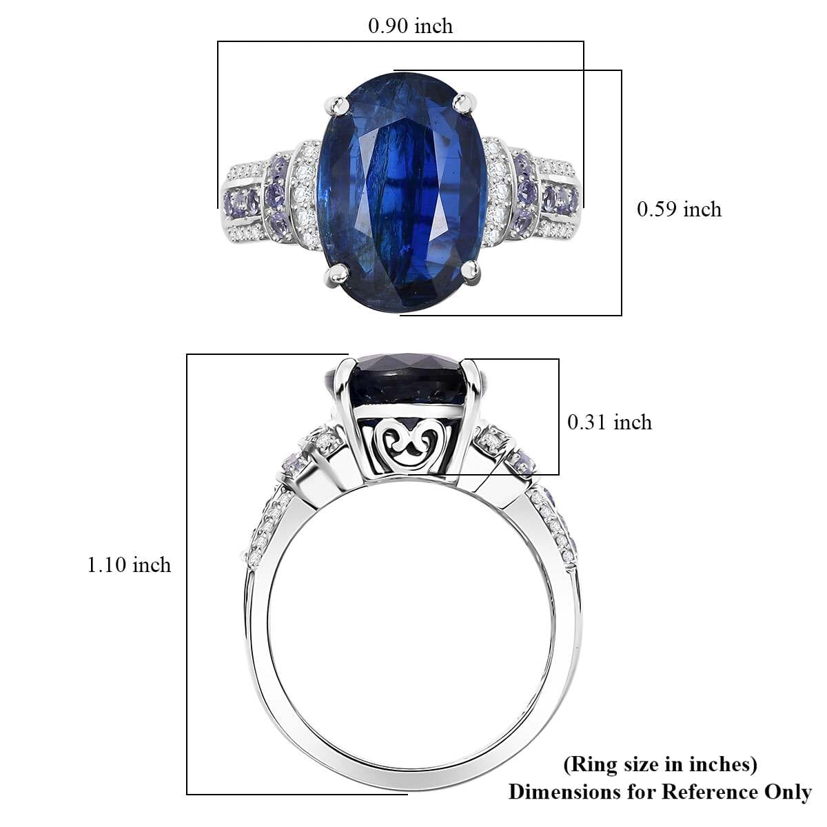 Kashmir Kyanite and Multi Gemstone 8.35 ctw Ring in Rhodium Over Sterling Silver (Size 6.0) image number 5