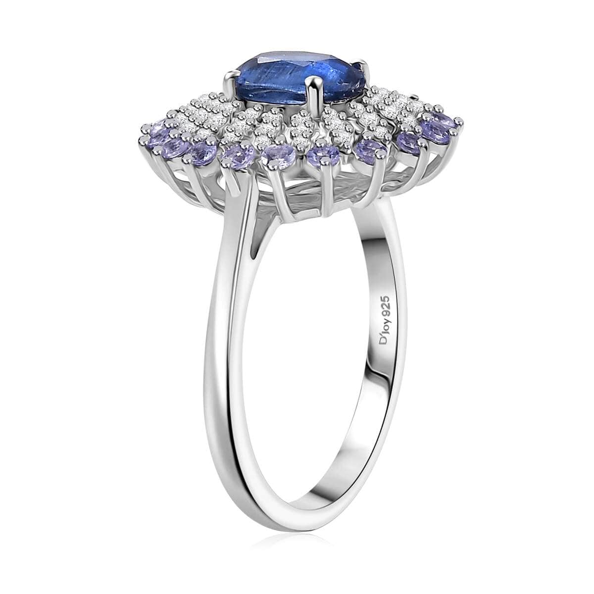 Kashmir Kyanite and Multi Gemstone 2.40 ctw Floral Ring in Rhodium Over Sterling Silver (Size 10.0) image number 3