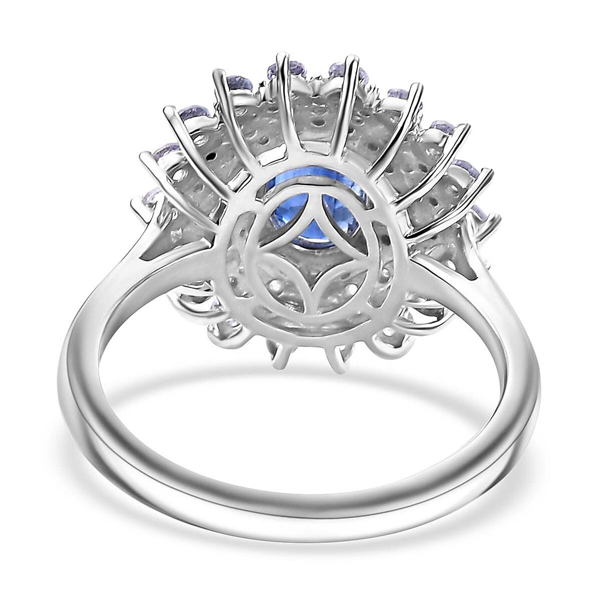 D'Joy Kashmir Kyanite and Multi Gemstone 2.40 ctw Floral Ring in Rhodium Over Sterling Silver (Size 10.0)