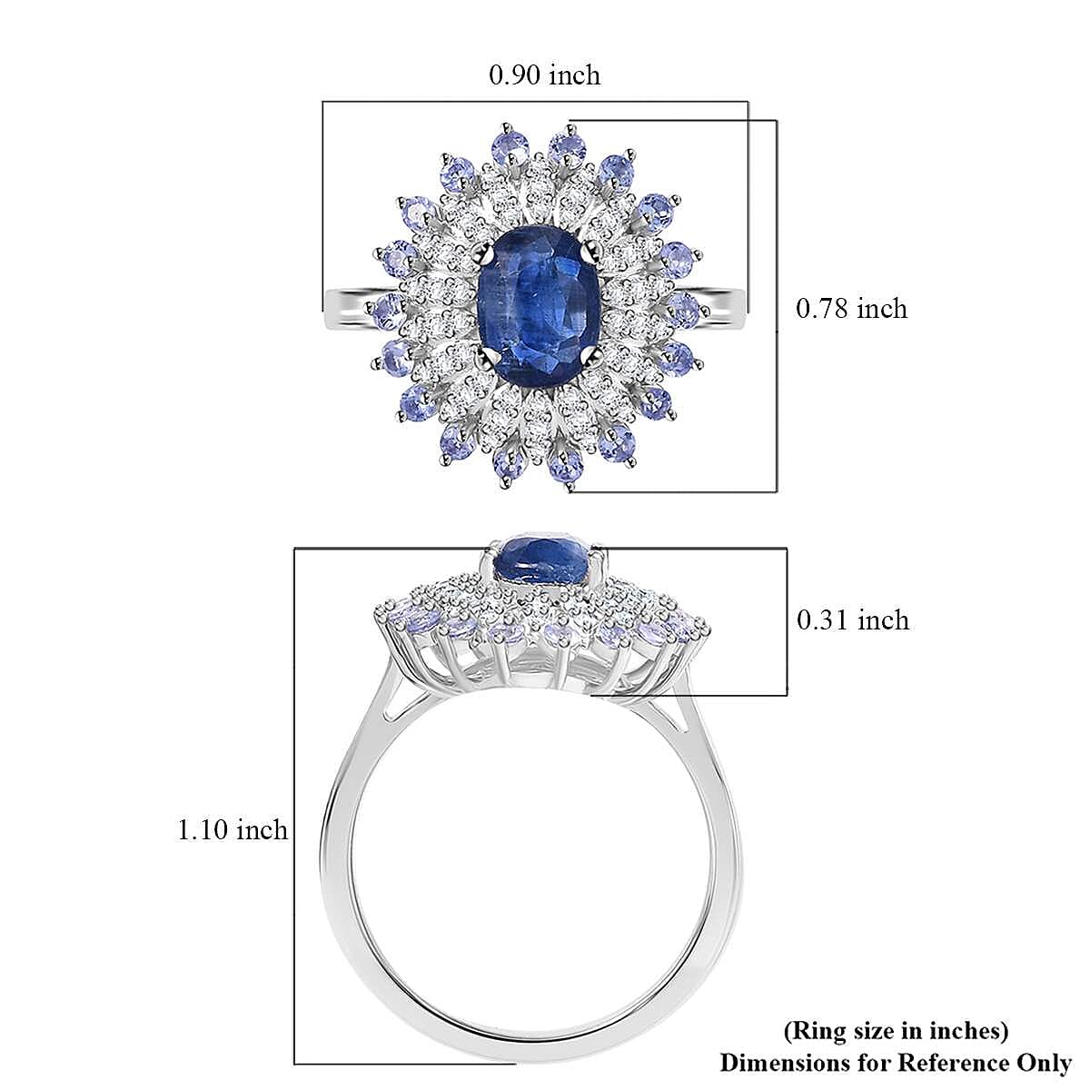 D'Joy Kashmir Kyanite and Multi Gemstone 2.40 ctw Floral Ring in Rhodium Over Sterling Silver (Size 10.0)