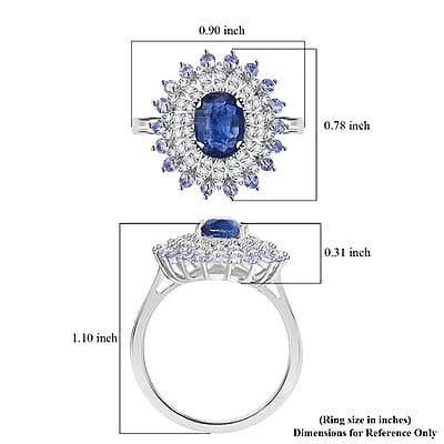D'Joy Kashmir Kyanite and Multi Gemstone 2.40 ctw Floral Ring in Rhodium Over Sterling Silver (Size 10.0)