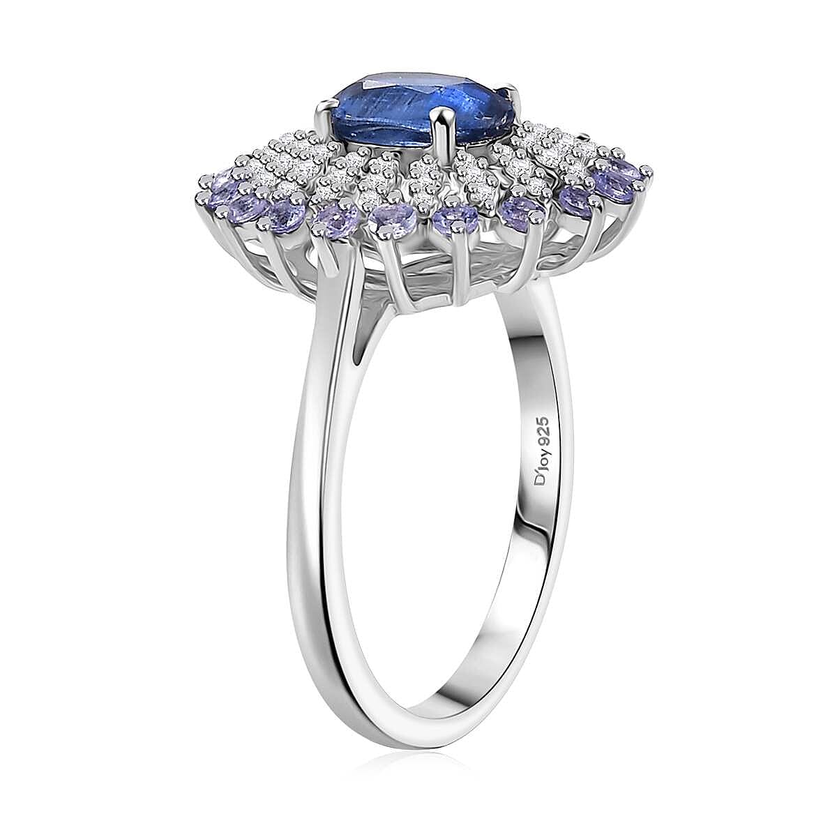 D'Joy Kashmir Kyanite and Multi Gemstone 2.40 ctw Floral Ring in Rhodium Over Sterling Silver (Size 5.0) image number 3