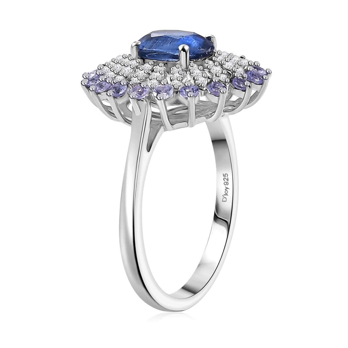 Kashmir Kyanite and Multi Gemstone 2.40 ctw Floral Ring in Rhodium Over Sterling Silver (Size 8.0) image number 3