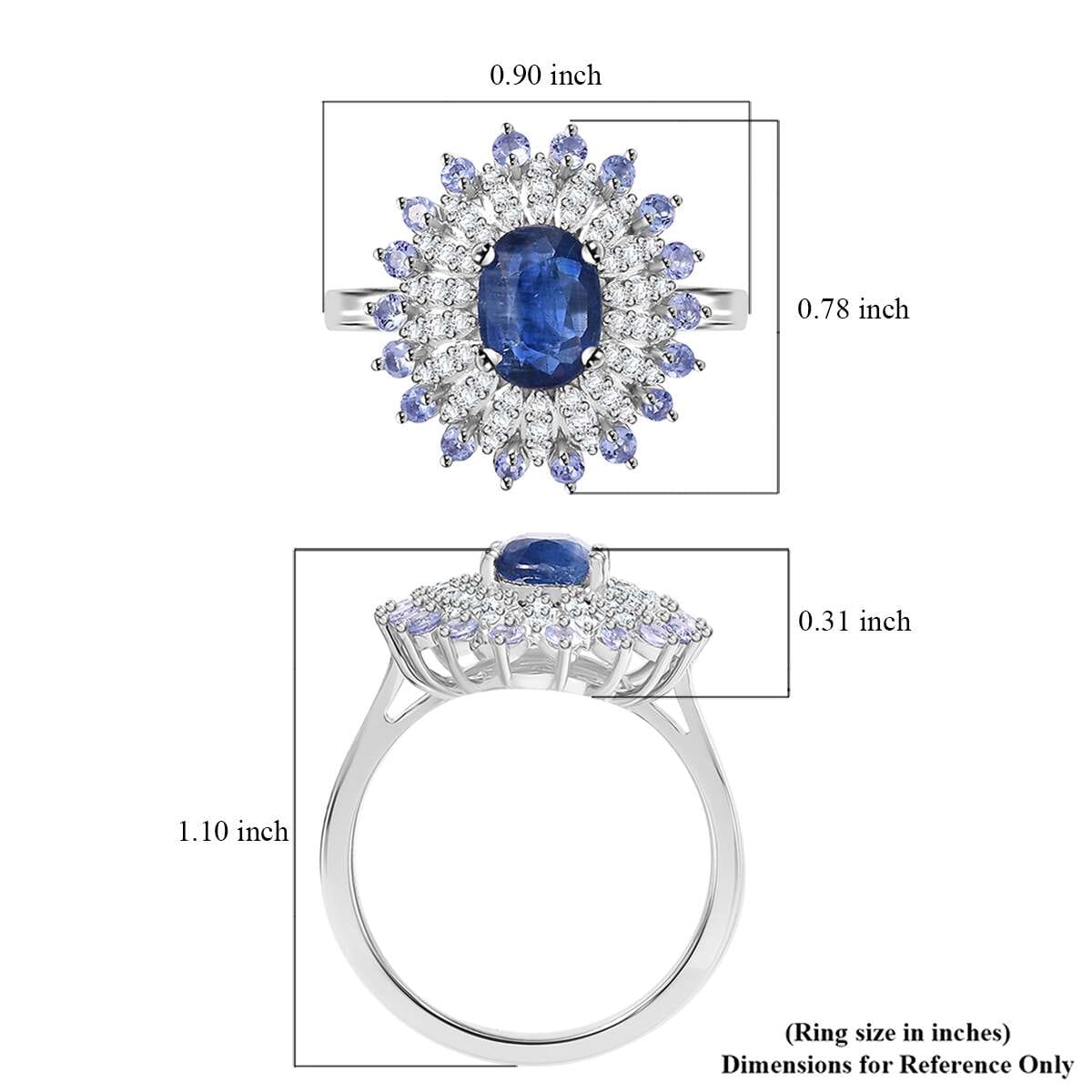 Kashmir Kyanite and Multi Gemstone 2.40 ctw Floral Ring in Rhodium Over Sterling Silver (Size 8.0) image number 5