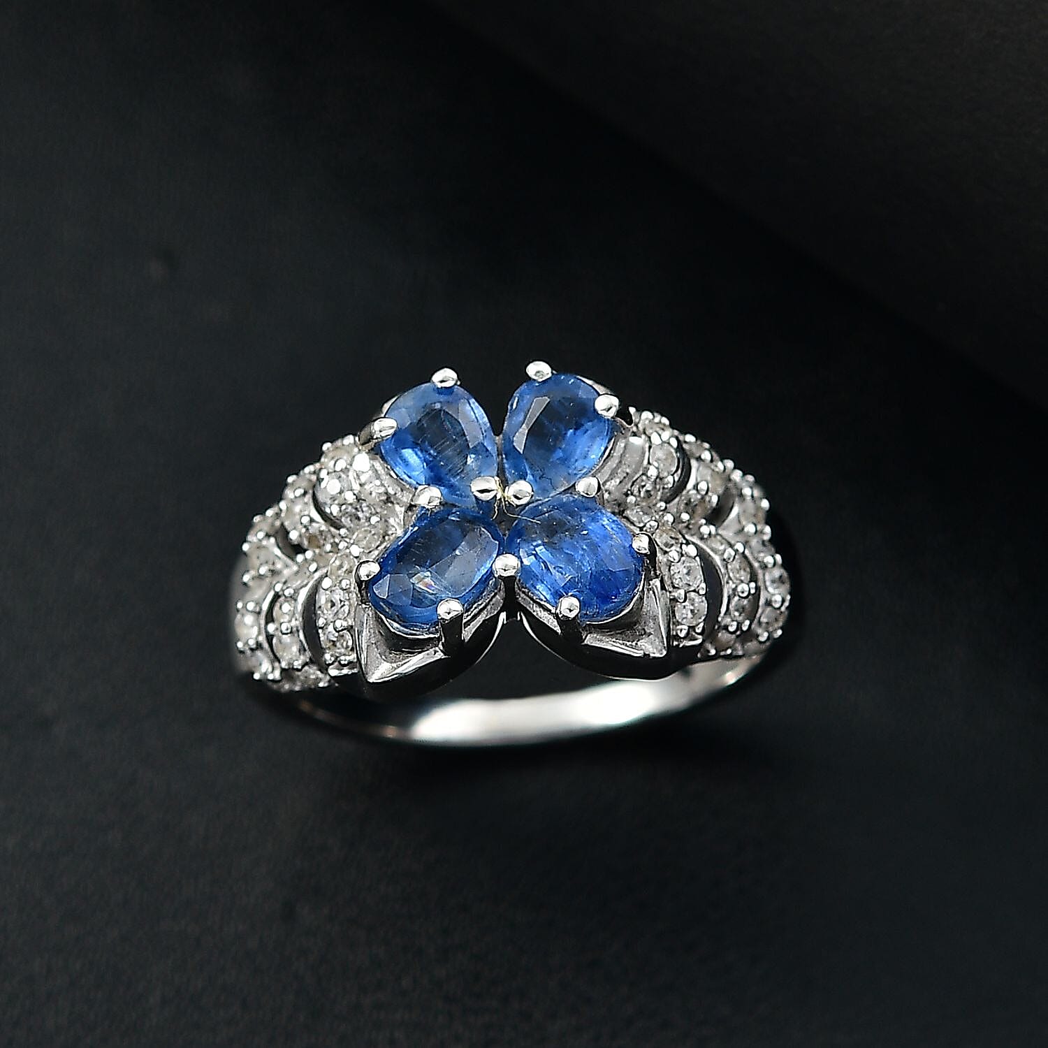 D'Joy Kashmir Kyanite and White Zircon 2.40 ctw Butterfly Ring in Rhodium Over Sterling Silver (Size 10.0)