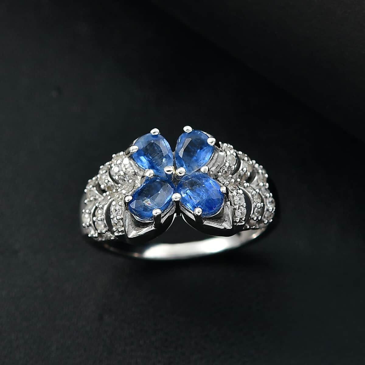 Kashmir Kyanite and White Zircon 2.40 ctw Butterfly Ring in Rhodium Over Sterling Silver (Size 10.0) image number 1