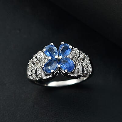 D'Joy Kashmir Kyanite and White Zircon 2.40 ctw Butterfly Ring in Rhodium Over Sterling Silver (Size 10.0)