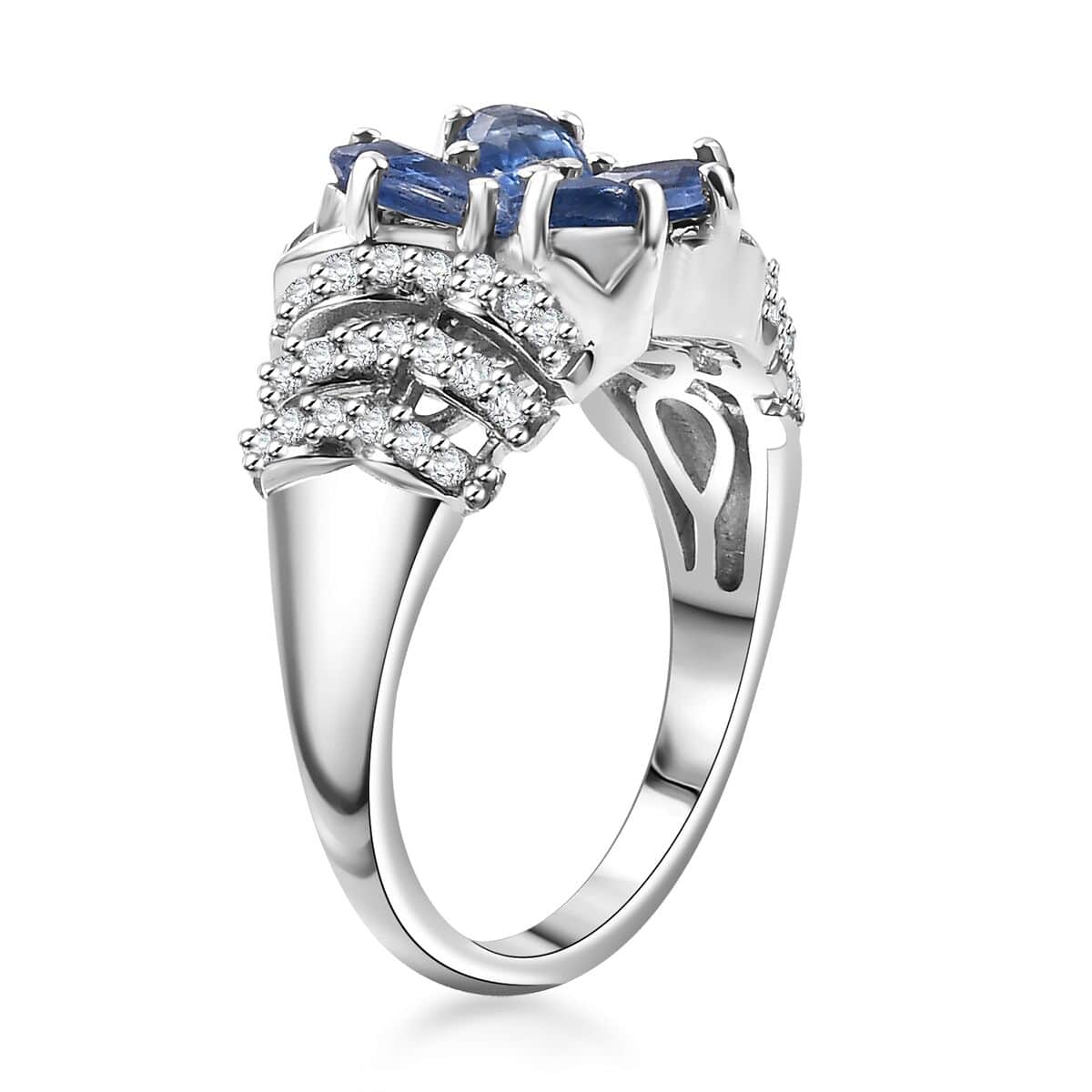 Kashmir Kyanite and White Zircon 2.40 ctw Butterfly Ring in Rhodium Over Sterling Silver (Size 10.0) image number 3