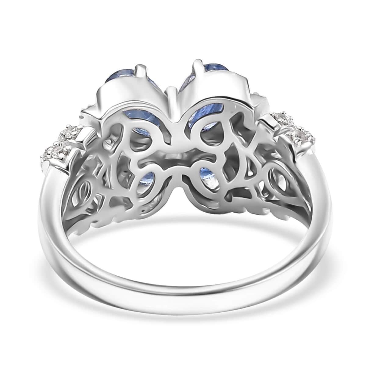 Kashmir Kyanite and White Zircon 2.40 ctw Butterfly Ring in Rhodium Over Sterling Silver (Size 10.0) image number 4