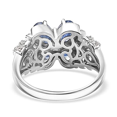 D'Joy Kashmir Kyanite and White Zircon 2.40 ctw Butterfly Ring in Rhodium Over Sterling Silver (Size 10.0)