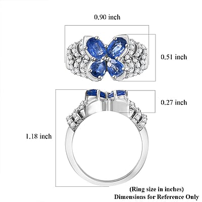 D'Joy Kashmir Kyanite and White Zircon 2.40 ctw Butterfly Ring in Rhodium Over Sterling Silver (Size 10.0)