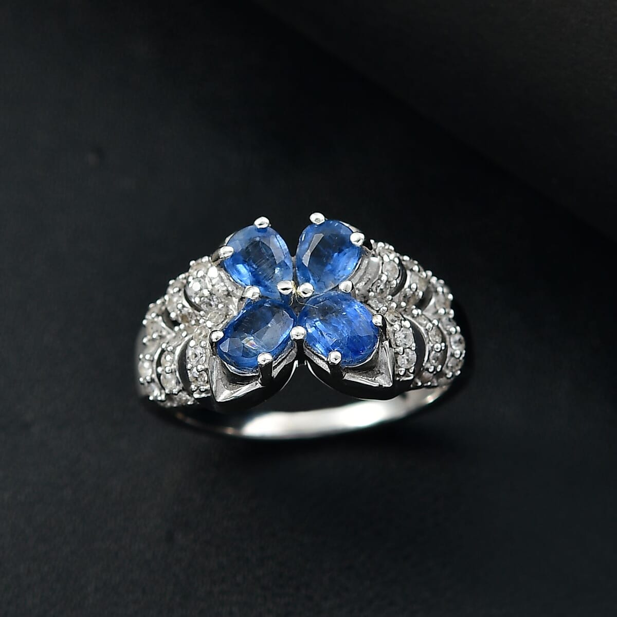 Kashmir Kyanite and White Zircon 2.40 ctw Butterfly Ring in Rhodium Over Sterling Silver (Size 6.0) image number 1