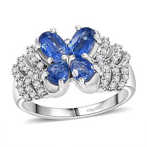 D'Joy Kashmir Kyanite and White Zircon 2.40 ctw Butterfly Ring in Rhodium Over Sterling Silver (Size 8.0)