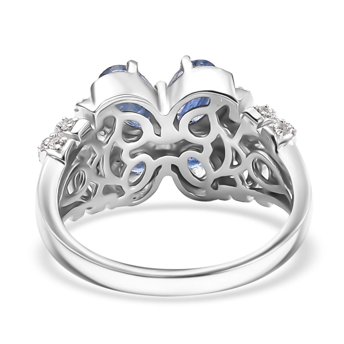 Kashmir Kyanite and White Zircon 2.40 ctw Butterfly Ring in Rhodium Over Sterling Silver (Size 8.0) image number 4