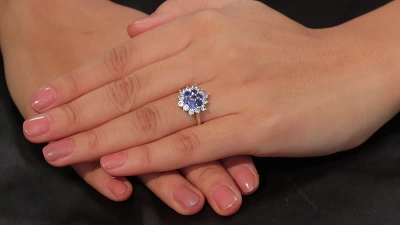 Kashmir Kyanite and White Zircon 2.80 ctw Ring in Rhodium Over Sterling Silver