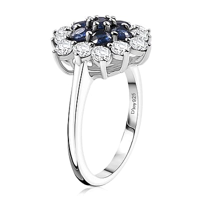 Kashmir Kyanite and White Zircon 2.80 ctw Floral Ring in Rhodium Over Sterling Silver (Size 10.0)